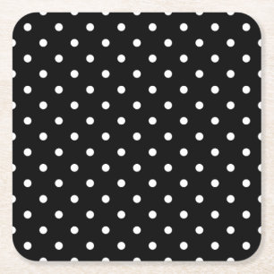 Chic Small White Polka dots black background Square Paper Coaster