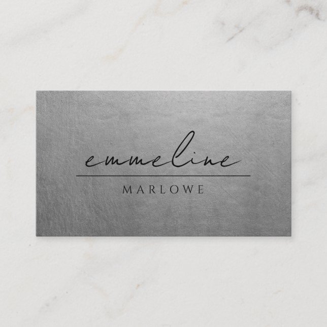Chic Smoky Silver Modern Minimalist Black  Business Card (Front)