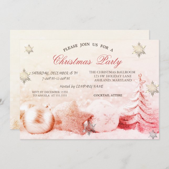 Chic Snowflakes,Christmas Tree Balls Company   Invitation (Front/Back)