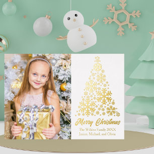 Chic Snowflakes Christmas Tree Family Photo Gold