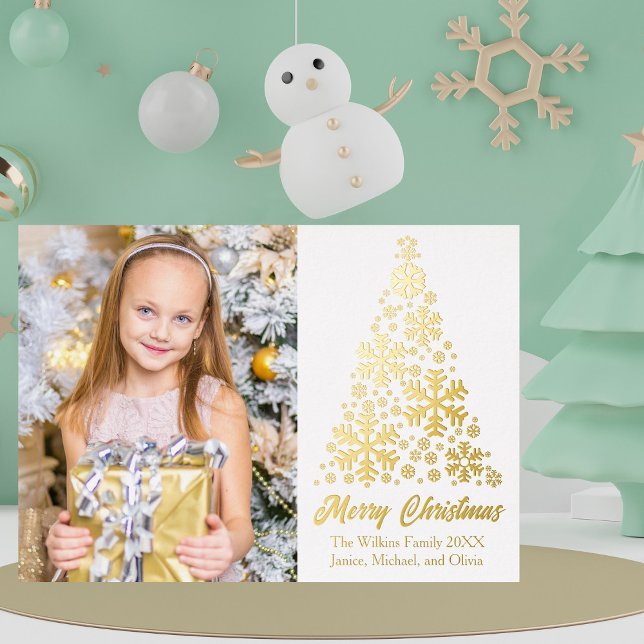 Chic Snowflakes Christmas Tree Family Photo Gold (Creator Uploaded)