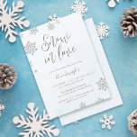 Chic Snowflakes Snow In Love Winter Bridal Shower Invitation<br><div class="desc">Unveil the magic of love in winter with our "Snow in Love" bridal shower invitation. Chic script adorns the top,  complemented by faux silver glitter snowflakes. The elegant typography and pastel blue watercolor background set the tone for an enchanting celebration.</div>