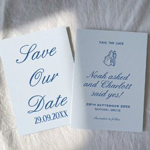 Chic Soft Blue Coastal Romantic Classy Wedding Save The Date