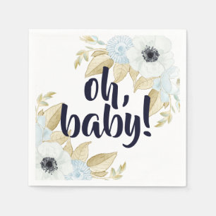 Chic Soft Blue & White Floral Baby Shower Napkin