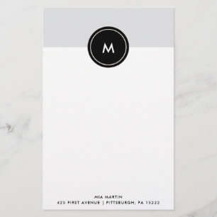 Chic Soft Grey and Black Monogram Stationery