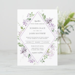 Chic Soft Lilac Purple Floral Greenery Wedding I Invitation