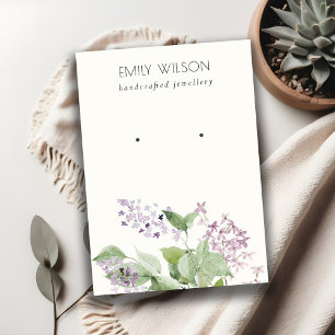 Chic Soft Lilac Watercolor Floral Earring Display Business Card