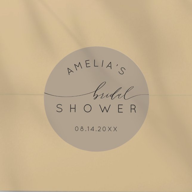 Chic Soft Mocha Brown Bridal Shower Classic Round Sticker (Creator Uploaded)