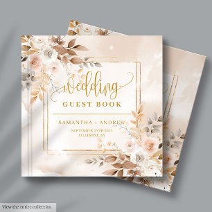 Chic Soft Pastel Autumn Flowers Gold Boho Wedding  Guest Book