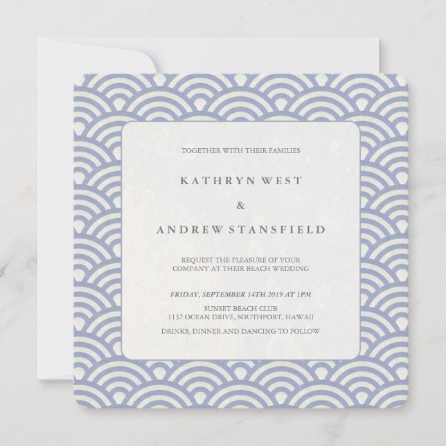Chic Soft Purple Seigaiha Waves Beach Wedding Invitation (Front)