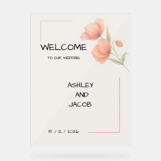 Chic Soft Sage Green and Peach Floral Wedding Welc Acrylic Sign