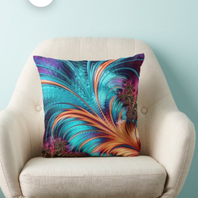 Chic Sophisticated Feather Aqua Amber Throw Pillow (Creator Uploaded)