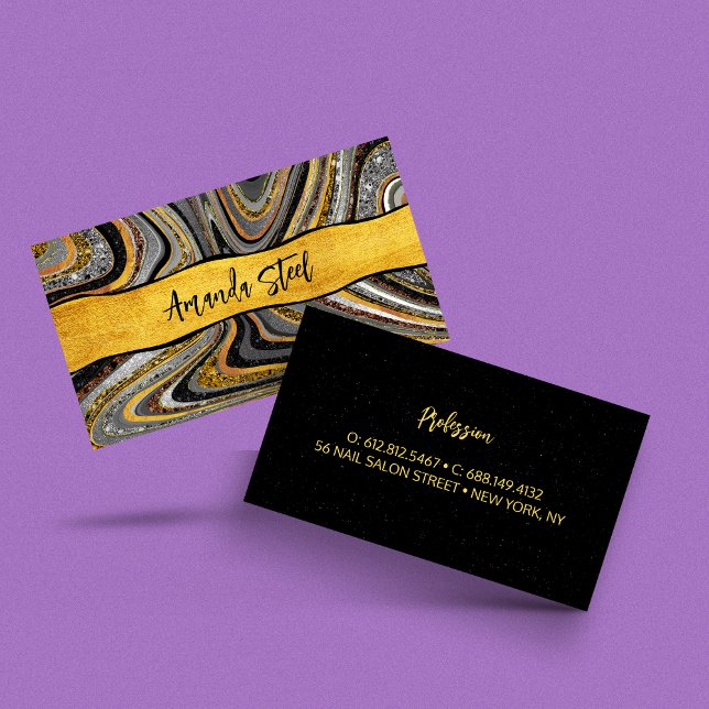 Chic Sparkle Glitter marble art grey gold monogram Business Card (Creator Uploaded)