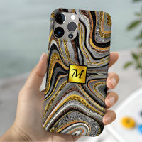 Chic Sparkle Glitter marble art grey gold monogram