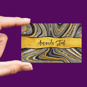 Chic Sparkle Glitter marble art grey gold monogram Magnetic Business Card