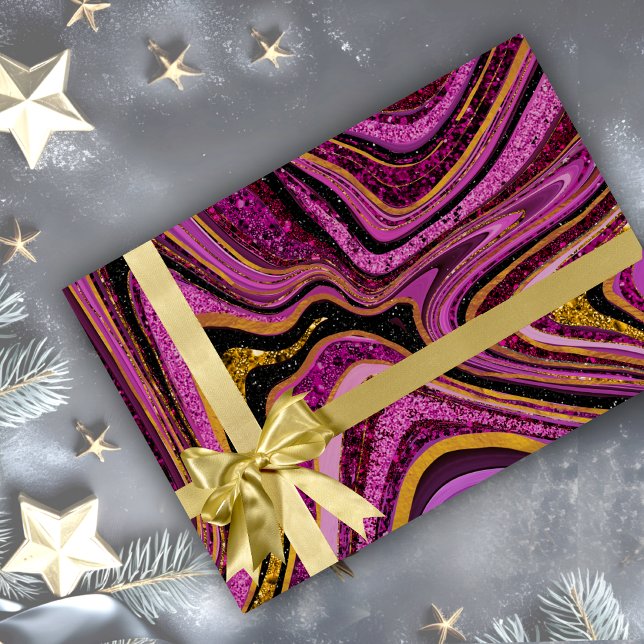 Chic Sparkle Glitter marble art pink gold Wrapping Paper (Creator Uploaded)