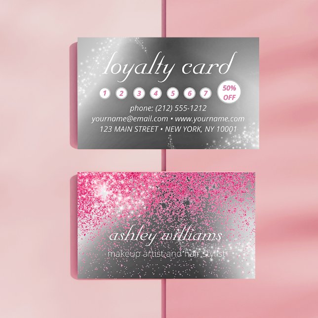 Chic sparkle pink makeup and hair loyalty card (Creator Uploaded)
