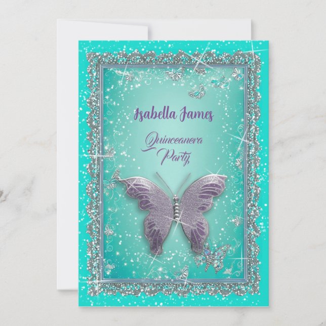 chic sparkling turquoise luxury classy glitter invitation (Front)