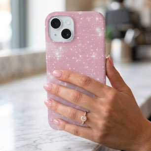 Chic Sparkly Glitter Dusty Pink Glam Starburst iPhone 15 Case