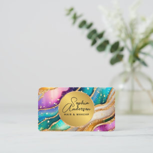 Chic Sparkly Glitter Golden Rainbow Agate Glamour Business Card