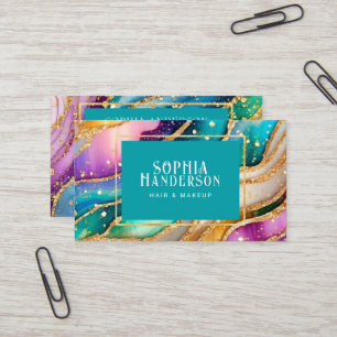 Chic Sparkly Glitter Golden Rainbow Agate Glamour Business Card