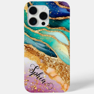 Chic Sparkly Glitter Golden Rainbow Agate Glamour iPhone 15 Pro Max Case