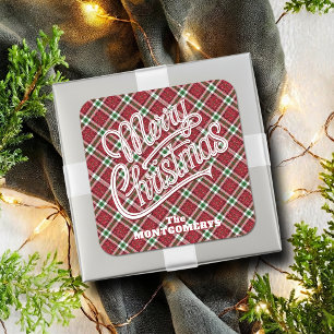 Chic Sparkly Plaid Christmas Square Sticker