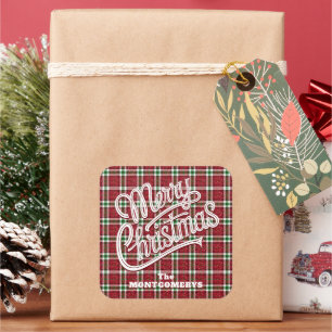 Chic Sparkly Plaid Christmas Square Sticker