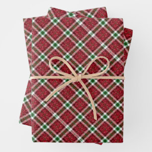 Chic Sparkly Plaid Christmas Wrapping Paper Sheet