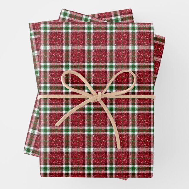 Chic Sparkly Plaid Christmas  Wrapping Paper Sheet (In situ)