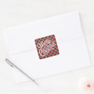 Chic Sparkly Plaid Merry Christmas Envelope Seals