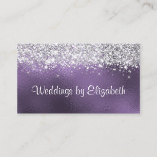 Chic Sparkly Silver Glitter Amethyst Foil Business Card