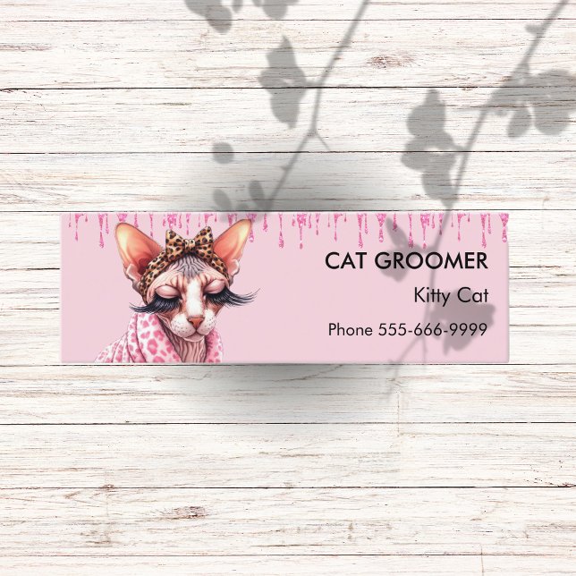 Chic Sphynx Cat Groomer Pink Glitter Dripping Mini Business Card (Creator Uploaded)