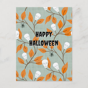 Chic spooky skulls & spiders vine Happy Halloween Holiday Postcard