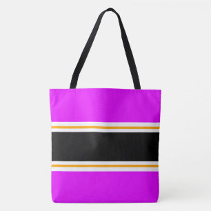 Chic Sporty Bright Pink Black Yellow White Stripes Tote Bag