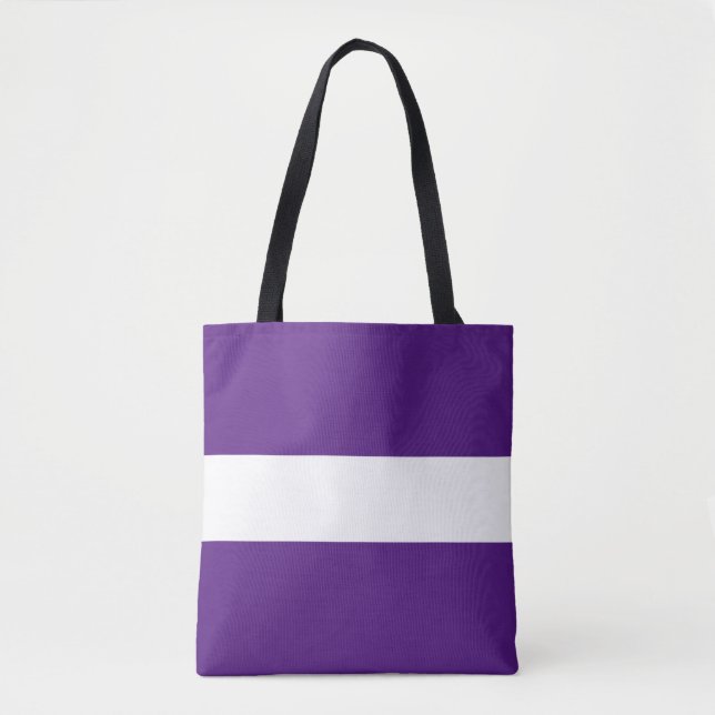 Chic Sporty Fun Wide Royal Purple White Stripes Tote Bag (Front)