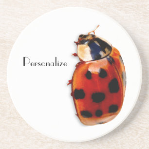 Chic Spotted Ladybug With Name Coaster