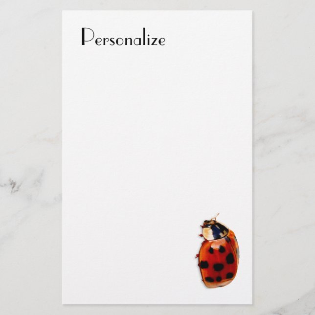 Chic Spotted Ladybug With Name Stationery (Front)