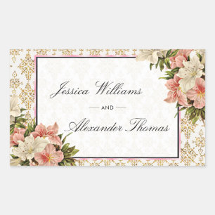 Chic Spring Bouquets & Gold Glitters Wedding Rectangular Sticker