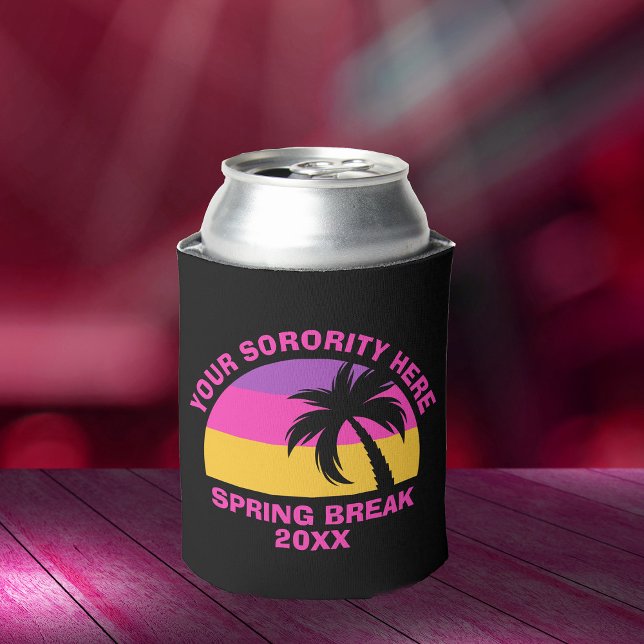 Chic Spring Break Party Hot Pink Black Beach Can Cooler (Creator Uploaded)