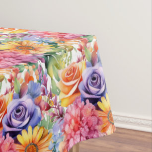 Chic Spring Colours Flowers Floral Tablecloth