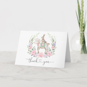 Chic Spring Floral Bunny Rabbit & Lamb Thank You Card
