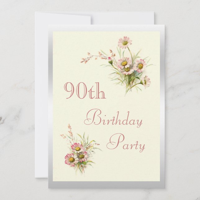 Chic Spring Flowers 90th Birthday Invitation (Front)