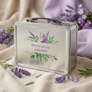Chic Spring Lavender Botanical School MH26 Metal Lunch Box