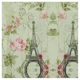 chic spring mint pink floral paris eiffel tower fabric