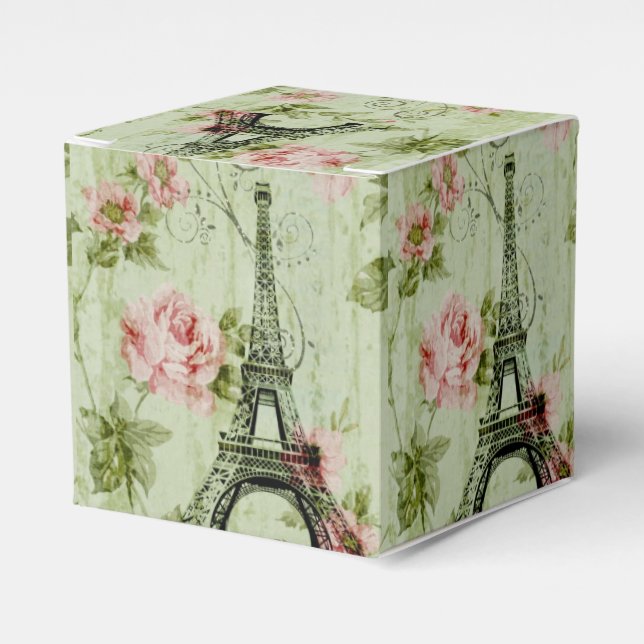 chic spring mint pink floral paris eiffel tower favour box (Front Side)