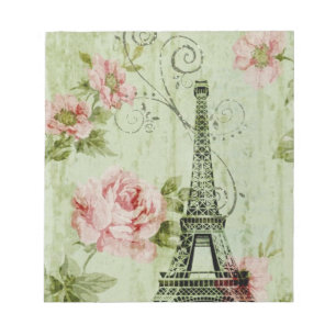 chic spring mint pink floral paris eiffel tower notepad