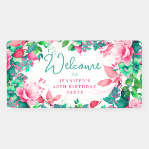 Chic Spring Summer Watercolor Floral 40 Birthday Banner