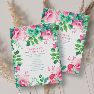 Chic Spring Watercolor Floral 70 Birthday Program  Invitation