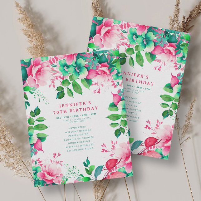 Chic Spring Watercolor Floral 70 Birthday Program  Invitation (Chic Spring Watercolor Floral 70 Birthday Program )